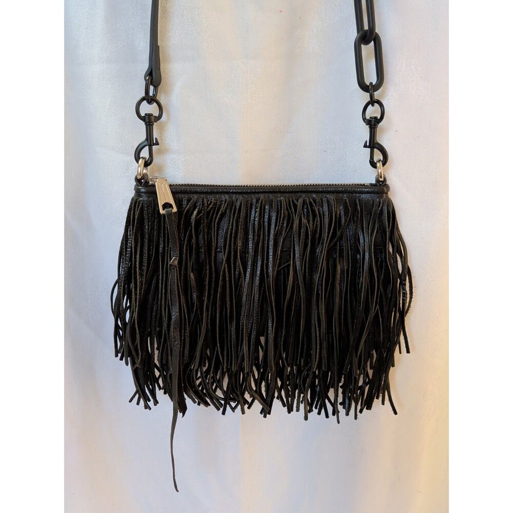 Rebecca Minkoff Fringe Black Crossbody Hippie Boho Leather Bag Purse - Picture 5 of 12